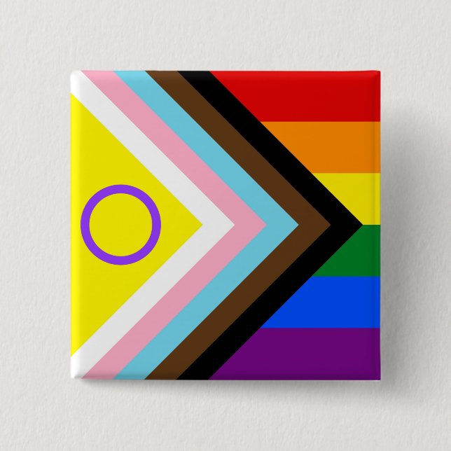 Badge Carré 5 Cm Progrès inclusif Intersexe Arc-en-ciel (Devant)