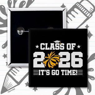 Badge Carré 5 Cm Promotion 2026 Or Cheer Graduation C'est Parti