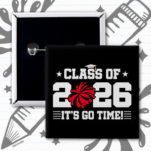 Badge Carré 5 Cm Promotion 2026 Rouge Cheer Graduation C'est Parti