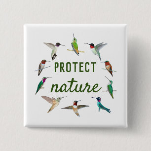 Badge Carré 5 Cm Protéger la nature Colibri