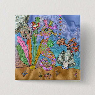 Badge Carré 5 Cm Psychedelic Seahorse Sea Turtle Art