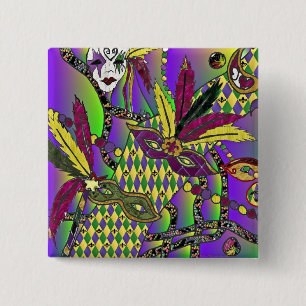 Badge Carré 5 Cm Psychédélique Mardi Gras Plumes Masques Cadeaux Vê