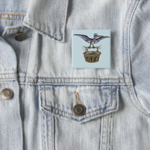 Badge Carré 5 Cm Pteranodon Portant Un Panier