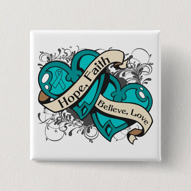 Badge Carré 5 Cm PTSD Hope Faith Dual Hearts (Devant)