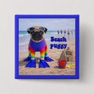 Badge Carré 5 Cm Puggy de la plage