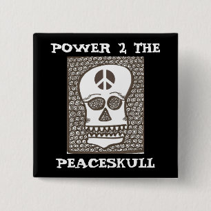Badge Carré 5 Cm Puissance au bouton de peaceskull