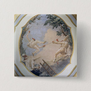 Badge Carré 5 Cm Pulcinella sur une oscillation, 1797 (fresque)