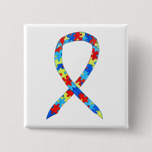 Badge Carré 5 Cm Puzzle Sensibilisation sur l'autisme Ruban Épingle