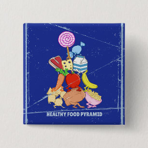 Badge Carré 5 Cm Pyramide alimentaire saine dessin humoristique