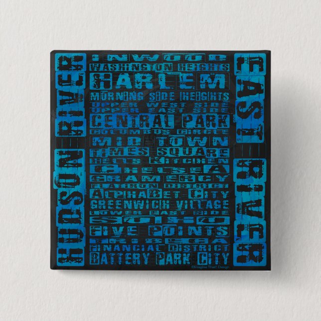 Badge Carré 5 Cm Quartiers NYC Bleu (Devant)