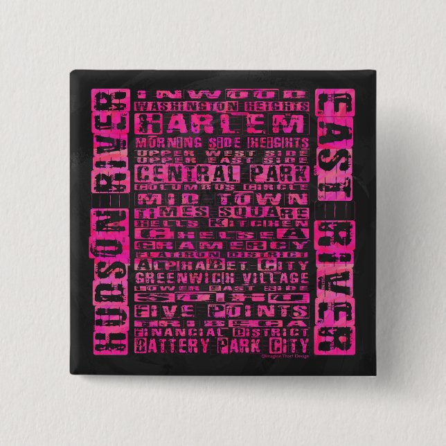 Badge Carré 5 Cm Quartiers NYC Hot Rose (Devant)