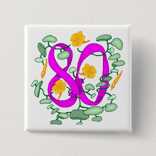 Badge Carré 5 Cm Quatre-vingtième cadeaux d'anniversaire floraux