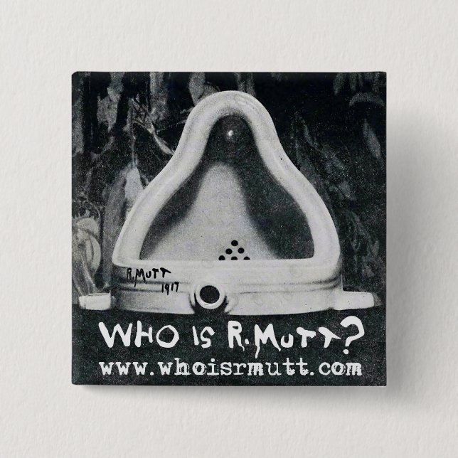 Badge Carré 5 Cm Qui est R. Mutt ? Bouton (Devant)