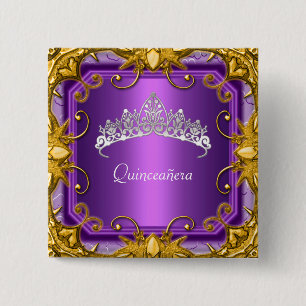 Badge Carré 5 Cm Quinceanera 15e anniversaire fête Purple Tiara