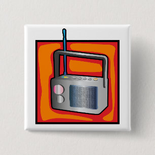 Badge Carré 5 Cm Radio Rétro Art Pop des Années 80 Vibrant Vintage