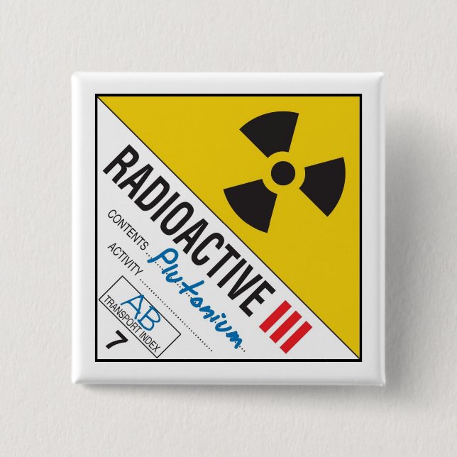 Badge Carré 5 Cm Radioactive - Plutonium (Devant)