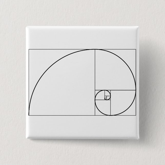 Badge Carré 5 Cm Rapport d'or en spirale de Fibonacci (Devant)