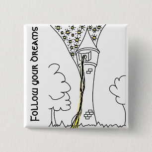 Badge Carré 5 Cm Rapunzel. Suivez vos rêves