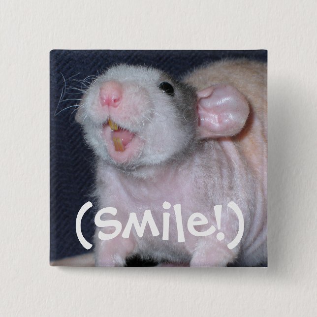 Badge Carré 5 Cm Rat au sourire mignon (Devant)