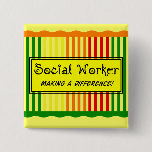 Badge Carré 5 Cm Rayures d'agrume d'assistant social