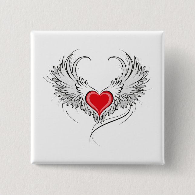 Badge Carré 5 Cm Red Angel Coeur avec ailes (Devant)