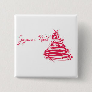 Badge Carré 5 Cm Red Joyeux Noël with Christmas Tree