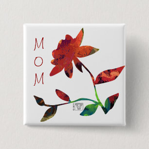 Badge Carré 5 Cm Red Rose Art MOM