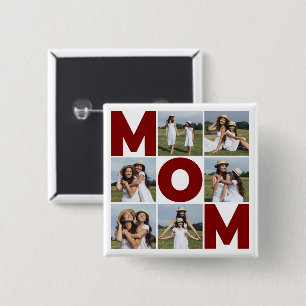 Badge Carré 5 Cm Red & White 6 Photo Collage Maman