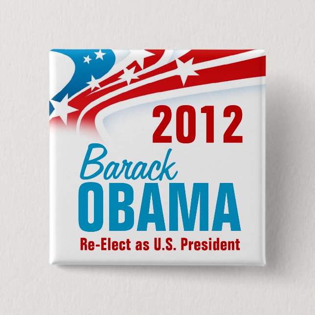 Badge Carré 5 Cm Réélisez Barack Obama (Devant)