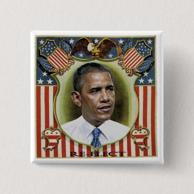 Badge Carré 5 Cm Réélisez Obama (Devant)