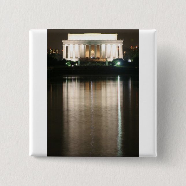 Badge Carré 5 Cm Réflexion de nuit du Lincoln Memorial (Devant)