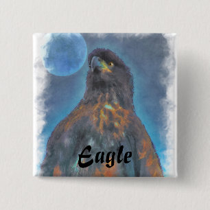 Badge Carré 5 Cm Regal Young Bald Eagle et Moon Peinture
