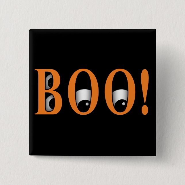 Badge Carré 5 Cm Regarde un BOO ! Yeux d'Halloween (Devant)