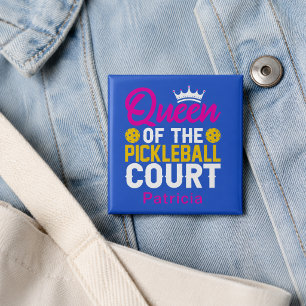Badge Carré 5 Cm Reine drôle et personnalisée du court de picklebal