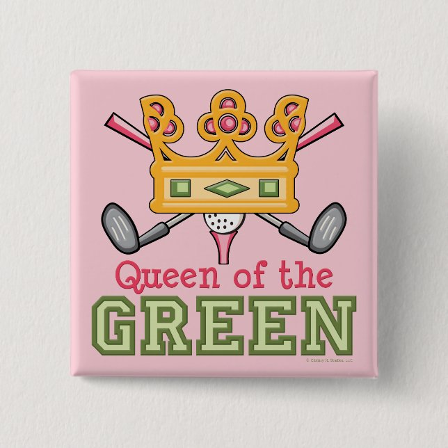 Badge Carré 5 Cm Reine du Pin vert de golfeur (Devant)