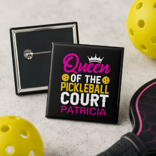 Badge Carré 5 Cm Reine du terrain de Pickleball Nom personnalisé