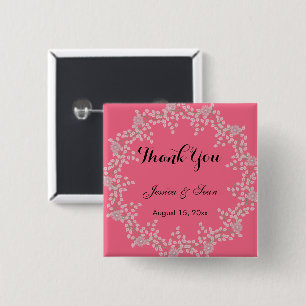 Badge Carré 5 Cm Remerciement de mariage chic rose floral et perles
