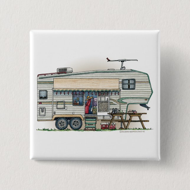 Badge Carré 5 Cm Remorque mignonne de voyage de campeur de (Devant)