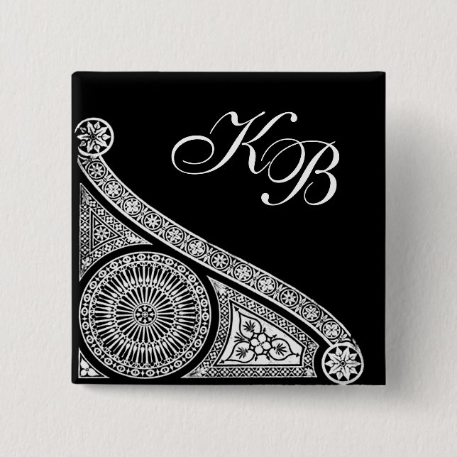 Badge Carré 5 Cm RENAISSANCE Décor architectural noir blanc (Devant)