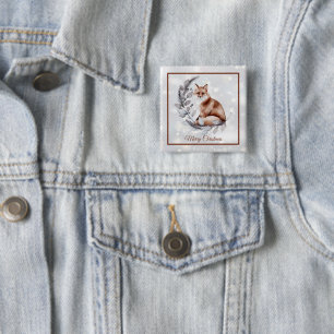 Badge Carré 5 Cm Renard aquarelle et neige vacances