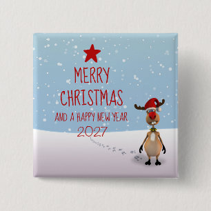 Badge Carré 5 Cm Renne Drôle Nouvel An Arbre Noël 2026