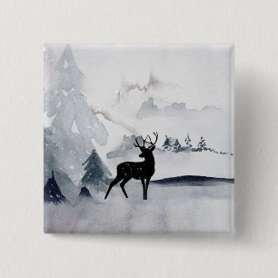 Badge Carré 5 Cm Rennes dans l'Aquarelle gris sauvage Noël