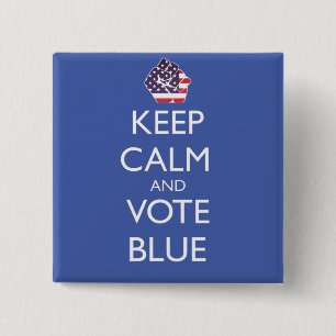 Badge Carré 5 Cm Restez calme et votez bleu