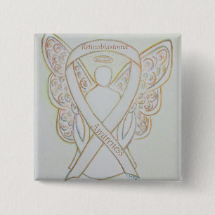 Badge Carré 5 Cm Rétinoblastoma White Awareness Ribbon Angel Pin