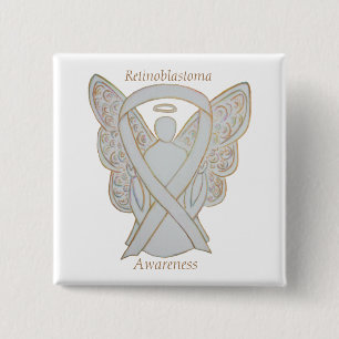 Badge Carré 5 Cm Rétinoblastoma White Awareness Ribbon Angel Pin