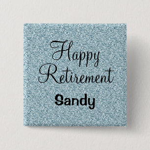 Badge Carré 5 Cm Retraite Glamour Bleu Paillettes Argentées