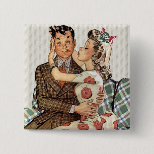 Badge Carré 5 Cm Retro 1940 Kissing Couple