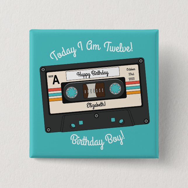 Badge Carré 5 Cm Retro 80's 90's Cassette Musique Anniversaire (Devant)