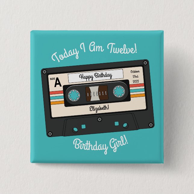 Badge Carré 5 Cm Retro 80's 90's Cassette Musique Anniversaire (Devant)