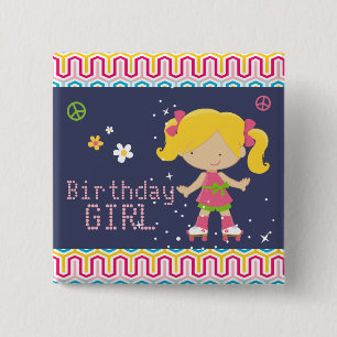 Badge Carré 5 Cm Rétro anniversaire blond coloré de patinage de